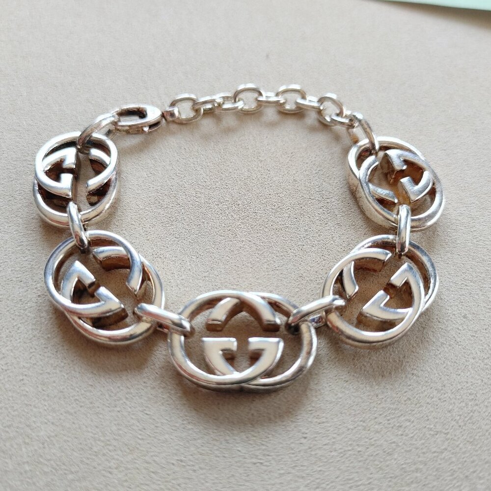 Gucci Britt Interlocking G Logo .925 Sterling Silver Bracelet